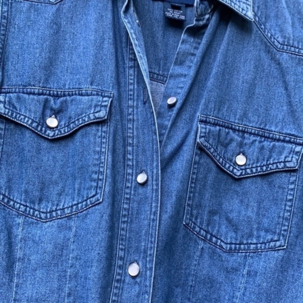SALE❤️ Vintage MY WEEKEND CLOTHES Denim Chambray Pearl Western Button Down Shirt - Picture 3 of 9